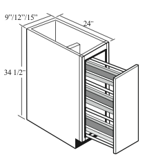 BPP15: Kitchen Base Pull-Out Pantry Cabinet, 15"W x 34.5"H x 24"D