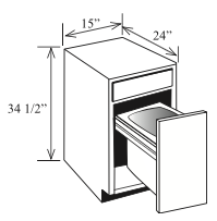 BWB15: Kitchen Base Waste Cabinet, 15"w x 34 1/2"h x 24"d