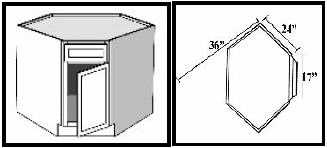 BCD36: Kitchen Corner Base Cabinet (Diagonal), 34 1/2"h x 36" along wall