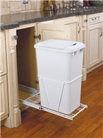 Trash Bin, Single 50-Quart Pull-Out with 3/4-Extension Slides (White)