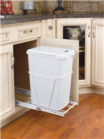 Trash Bin, Single 35-Quart Pull-Out with Lid and Full-Extension Slides (White)