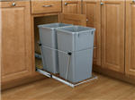 Trash Bin, Double 27-Quart Pull-Out with Full-Extension Slides (Silver Bin & Chrome Frame)