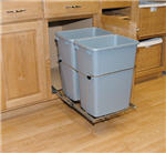 Trash Bin, Double 35-Quart Pull-Out with Full-Extension Slides (Silver Bin & Chrome Frame)