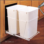 Trash Bin, Double 35-Quart Pull-Out with Full-Extension Slides (White)