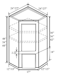 WAG2748: Kitchen Angled Wall Cabinet with Garage Cabinet, 27"W x 48"H x 24"D