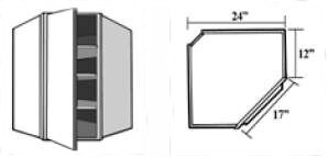 WCR2439: Kitchen Corner Diagonal Wall Cabinet, 39"h x 24" along Wall