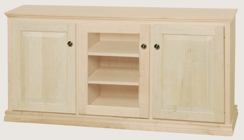 WC_3A1910: Traditional Semi-Custom Entertainment Stand, 3 Sections, 2 Raised-Panel & 1 Glass Door, 17"D