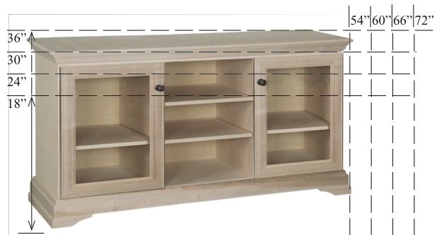 WC_3Y1939: Georgetown Sem-Custom Entertainment Stand, 3 Sections, 2 Glass Doors, 16"D, middle section is 20"W