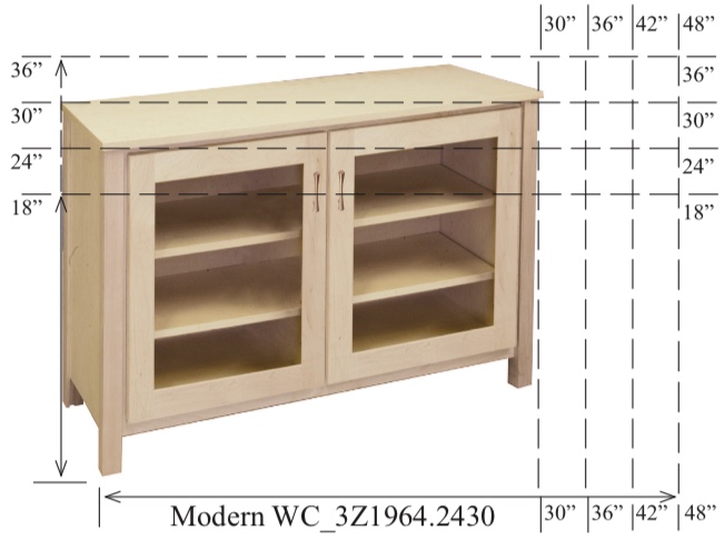 WC_3Z1964: Modern Semi-Custom Entertainment Stand, 2 Sections,  2 Glass Doors, 17"D