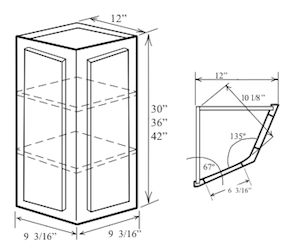 WEA36: Kitchen Angled End Wall Cabinet, 12"W x 36"H x 12"D